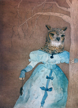 owl, bird, midnight,, animal, etching, intaglio, creatures, wild, drypoint, watercolor 