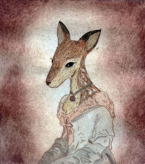 deer, animal, etching, intaglio, creatures, wild, drypoint, watercolor 
